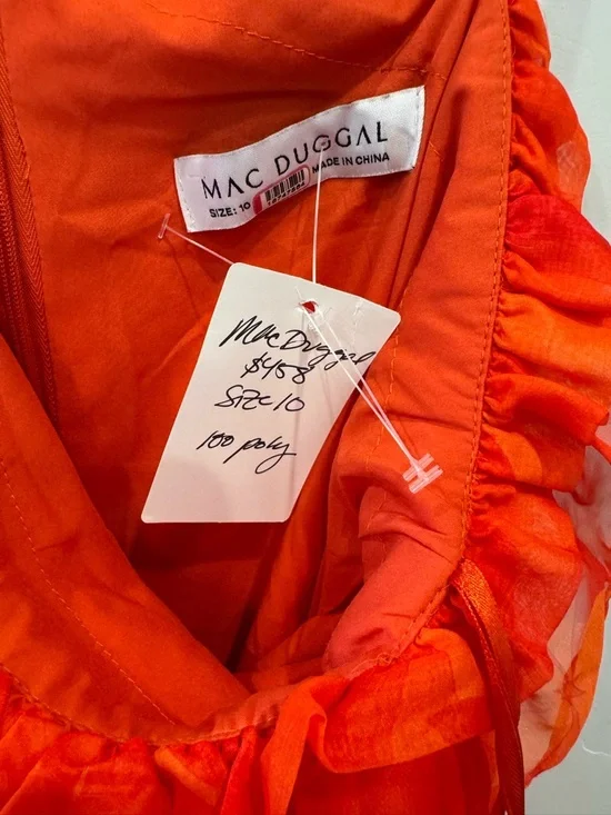 Mac Duggal One-Shoulder Orange Chiffon Maxi with Rosette - Picture 3 of 6